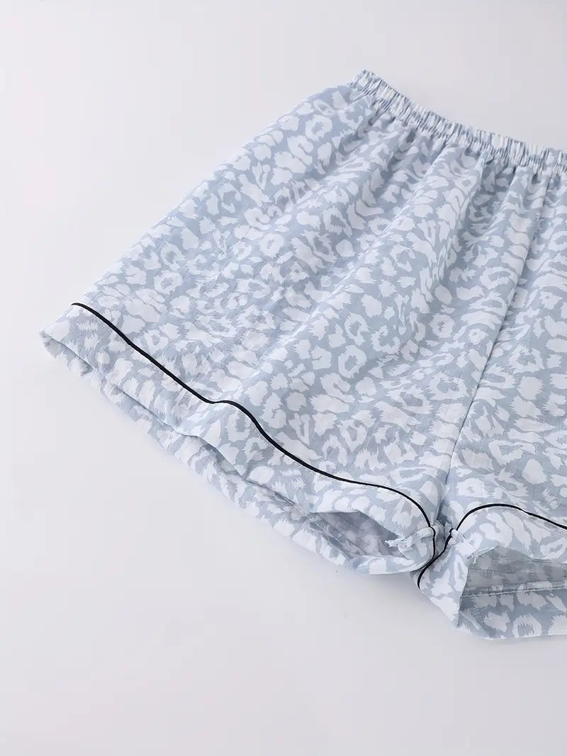 3pcs Women'S Pajama Set with Short Sleeves and Shorts 2
