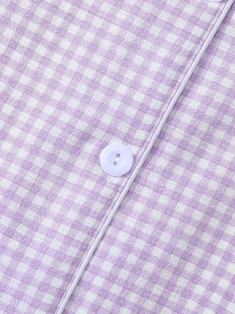 3 Sets Teen Plaid Pajamas – Short Sleeve Collar Top & Elastic Shorts, All-Season Loungewear