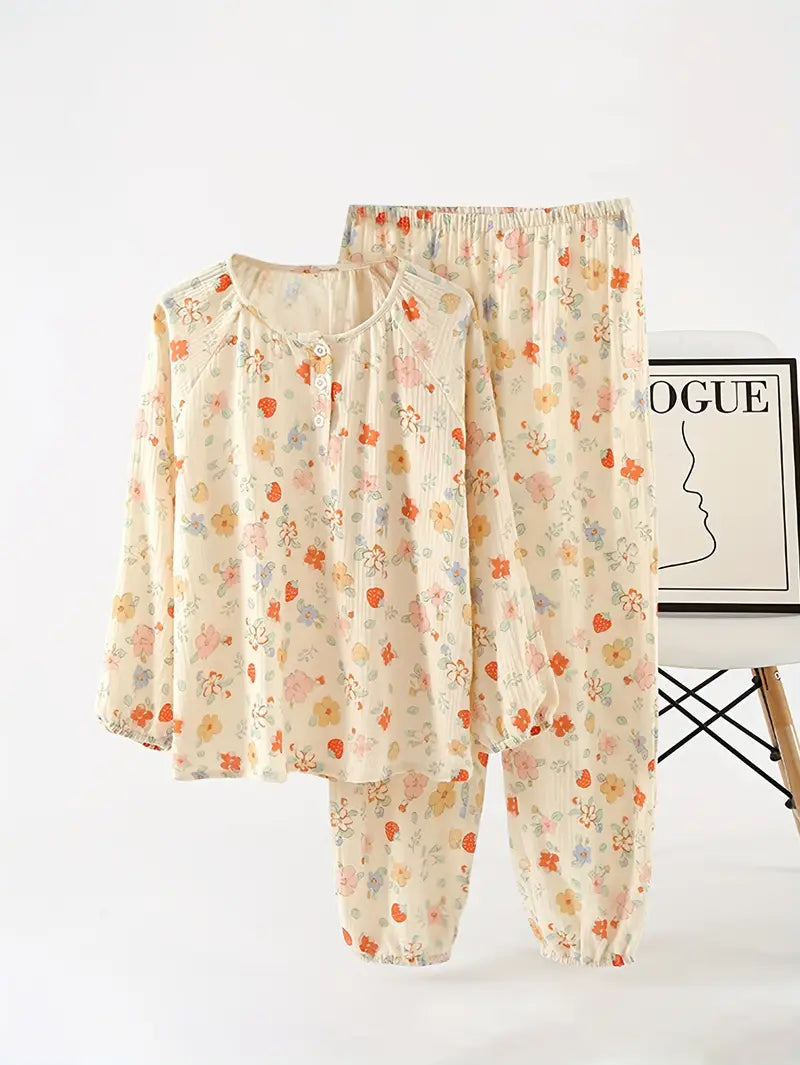 Women’s Elegant Floral Long Sleeve Pajama Set