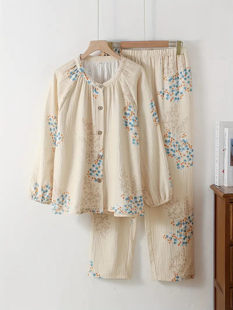 Women’s Elegant Floral Long Sleeve Pajama Set