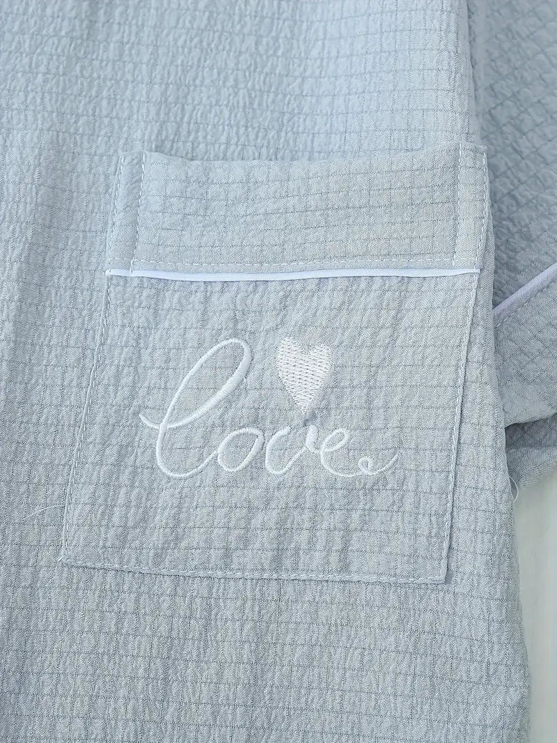 Women's Solid Color Collar Embroidery Pajama Three-Set Combination