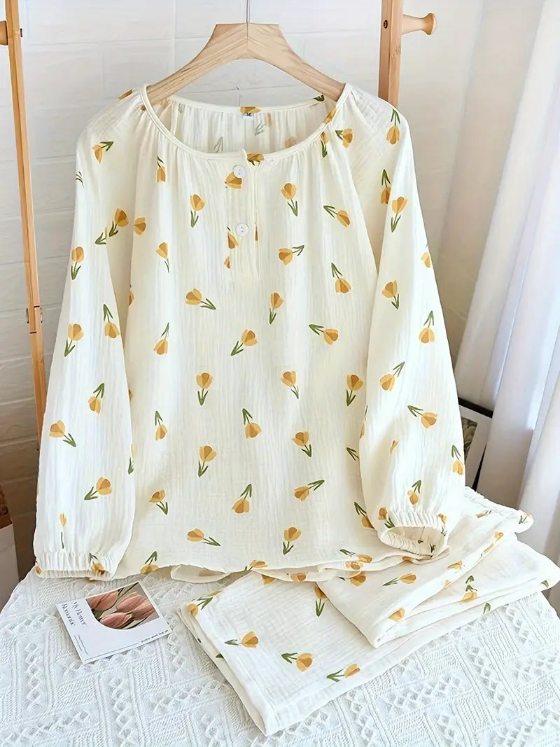 Women’s Elegant Floral Long Sleeve Pajama Set