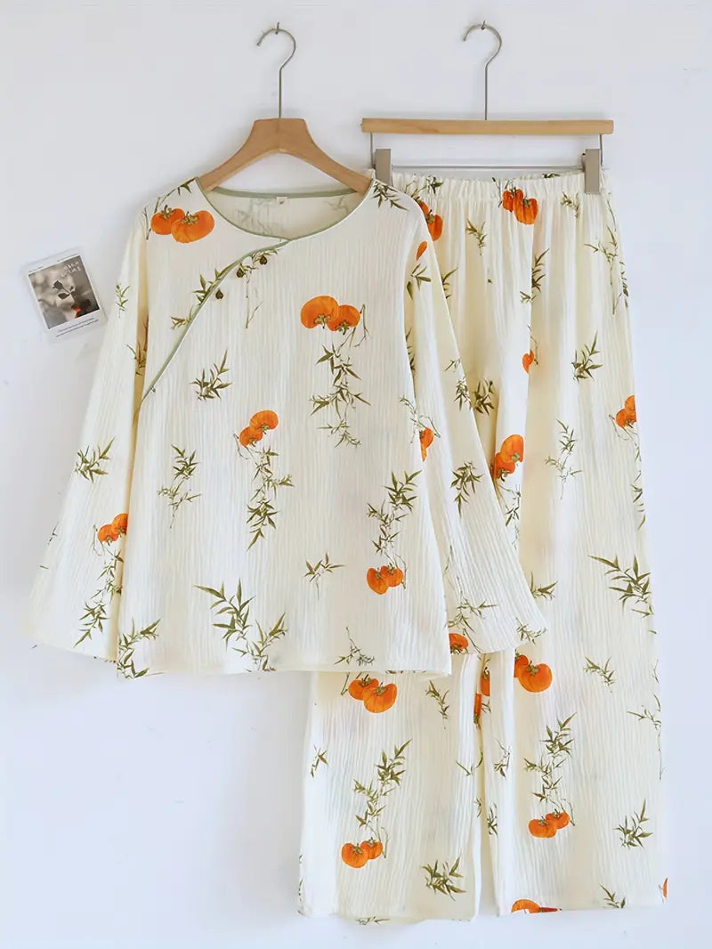 Women’s Elegant Floral Long Sleeve Pajama Set