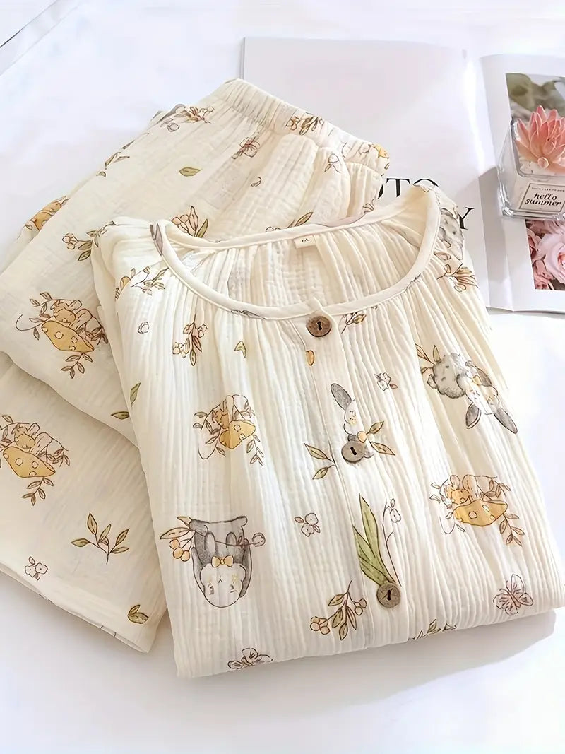 Women’s Elegant Floral Long Sleeve Pajama Set