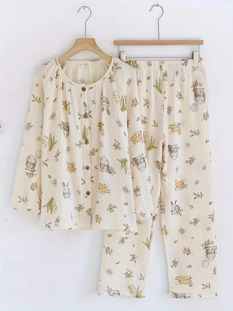 Women’s Elegant Floral Long Sleeve Pajama Set