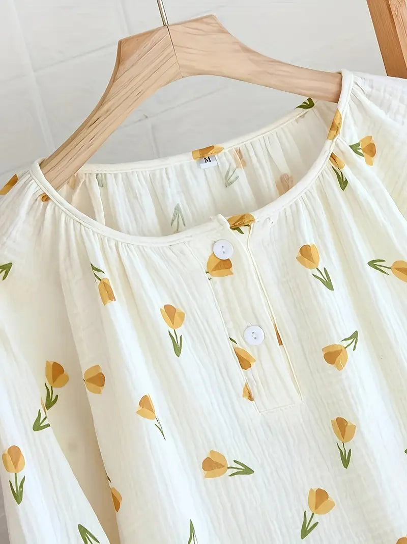 Women’s Elegant Floral Long Sleeve Pajama Set