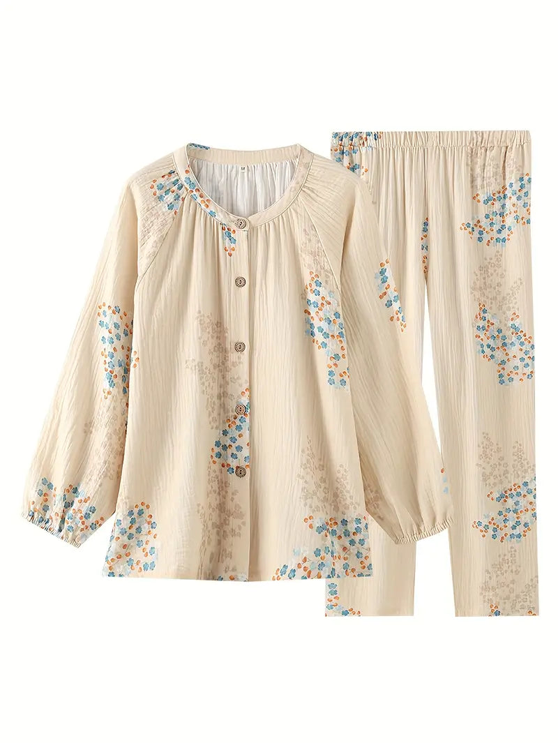 Women’s Elegant Floral Long Sleeve Pajama Set