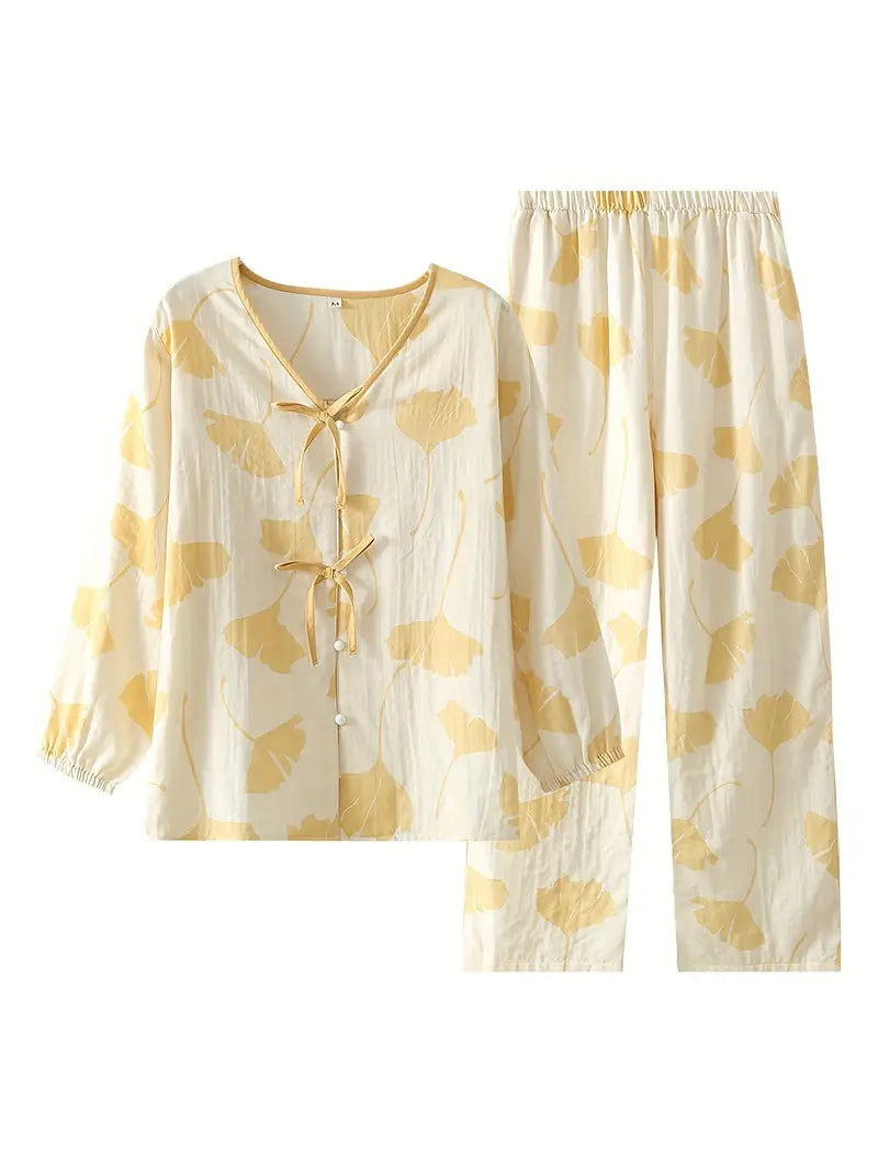 Women’s Elegant Floral Long Sleeve Pajama Set