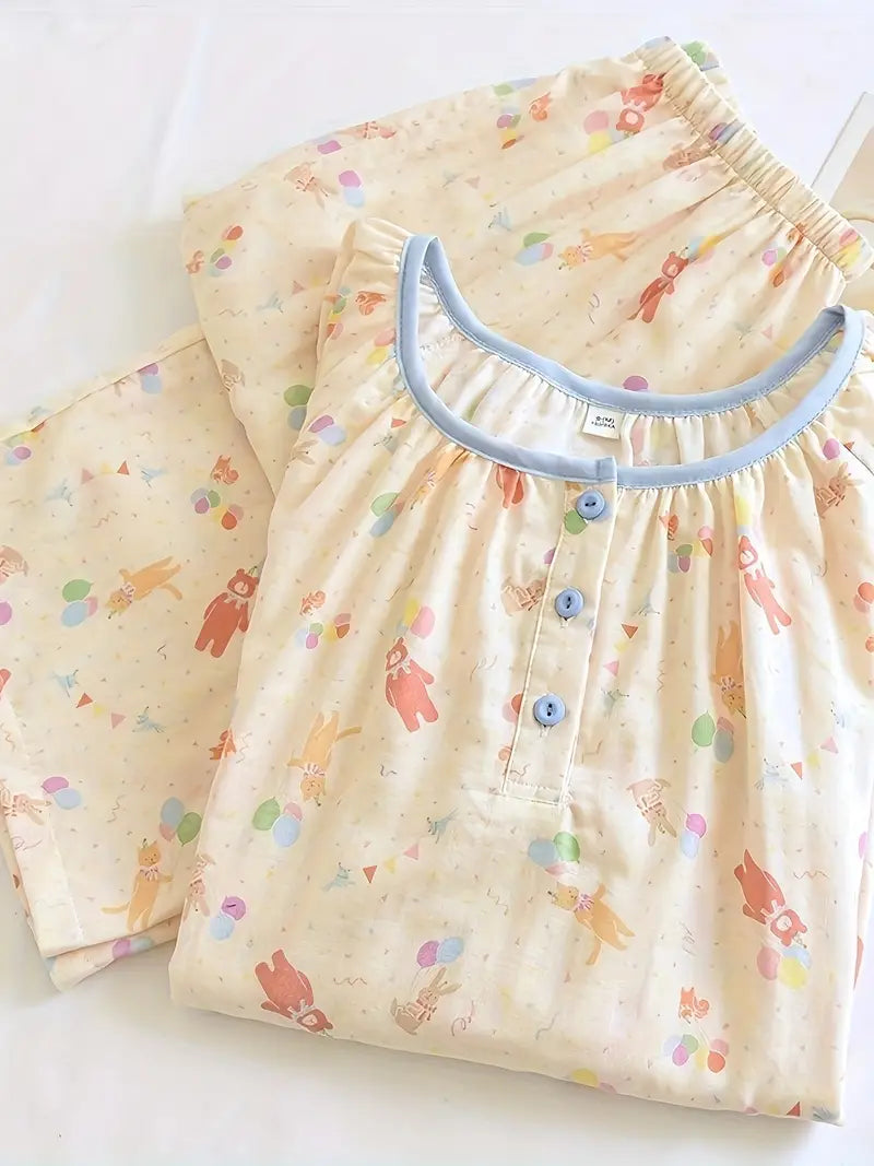 Women’s Elegant Floral Long Sleeve Pajama Set – Crew Neck