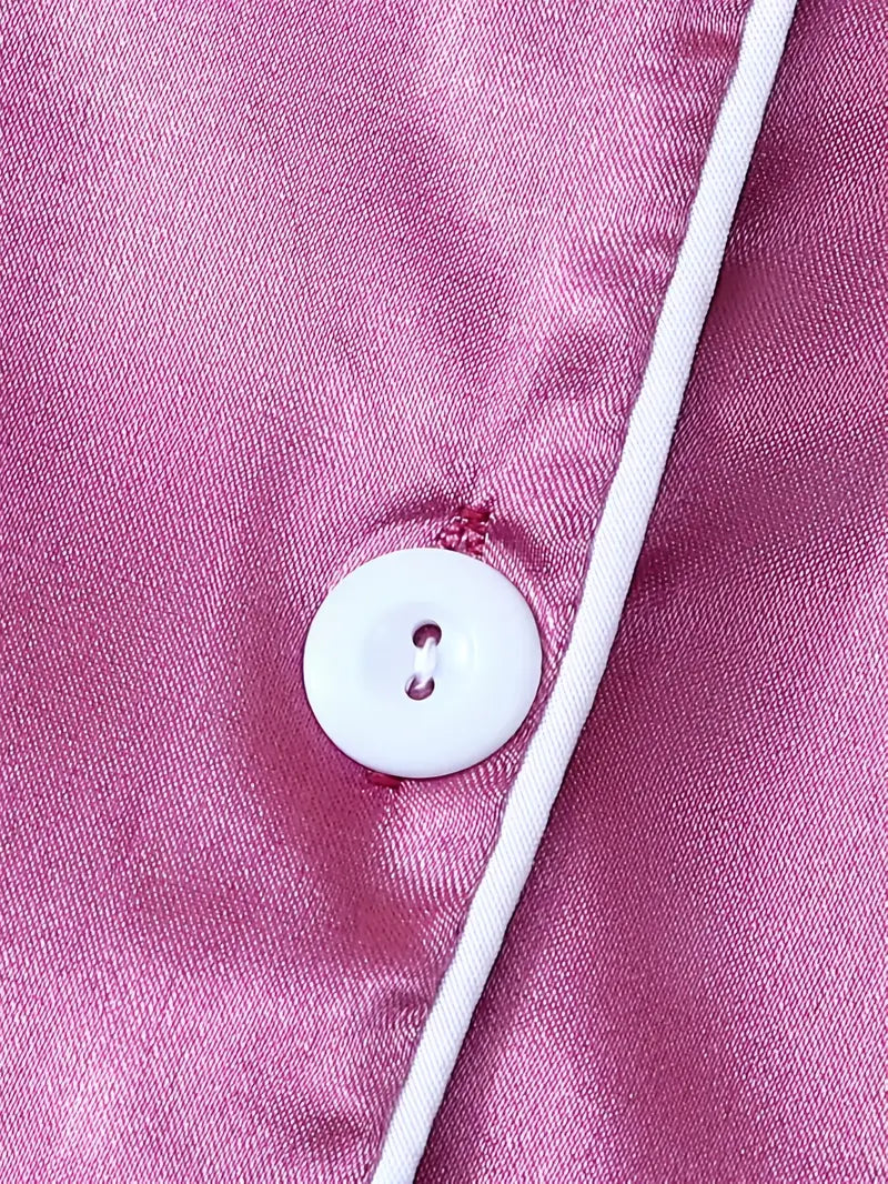 Women’s Pajama Set – Short Sleeve Button-Up Top & Fitted Shorts with Bow Detail, Comfortable Sleep 2