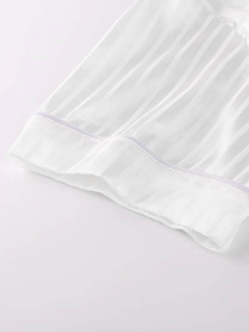 Women’s Satin Pajama Set – 3-Piece Summer Sleepwear with Short Sleeve Button-Up Shirt & Pants, Solid Color Loungewear