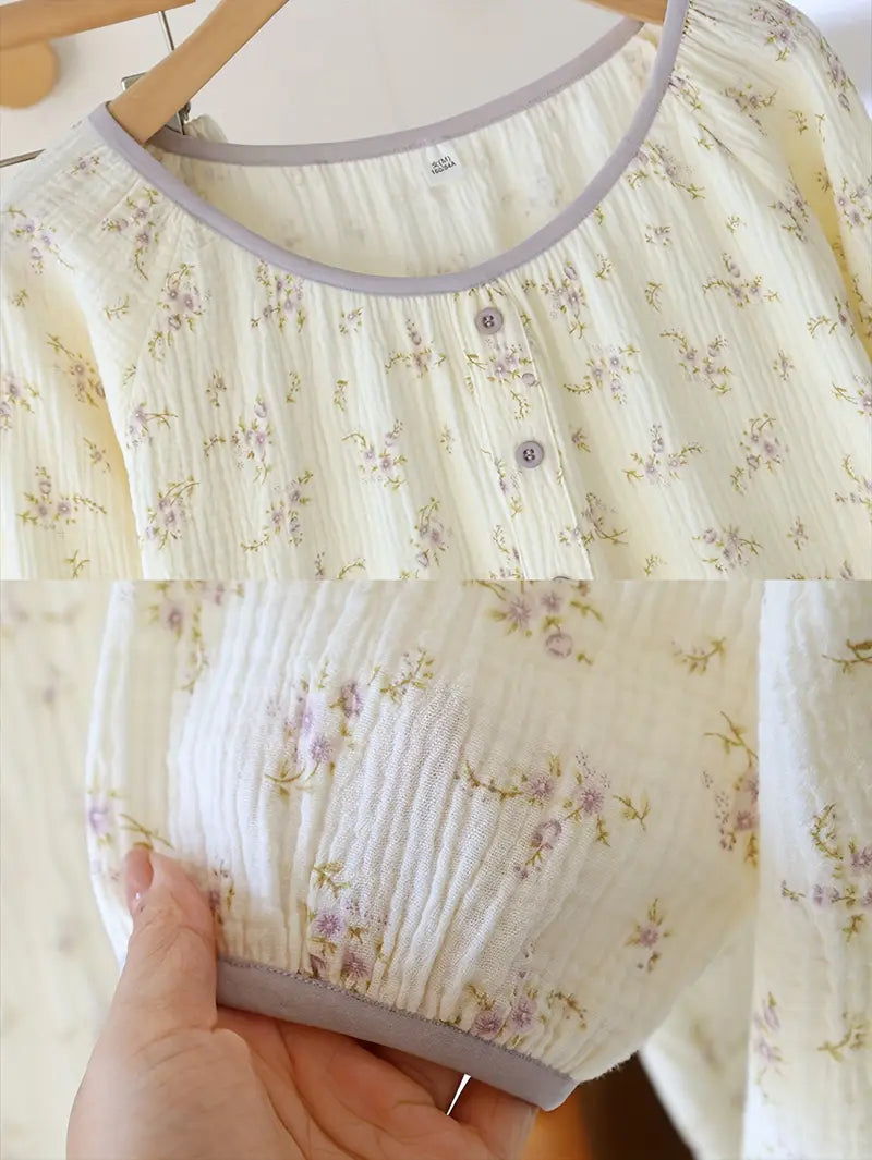 Women’s Elegant Floral Long Sleeve Pajama Set