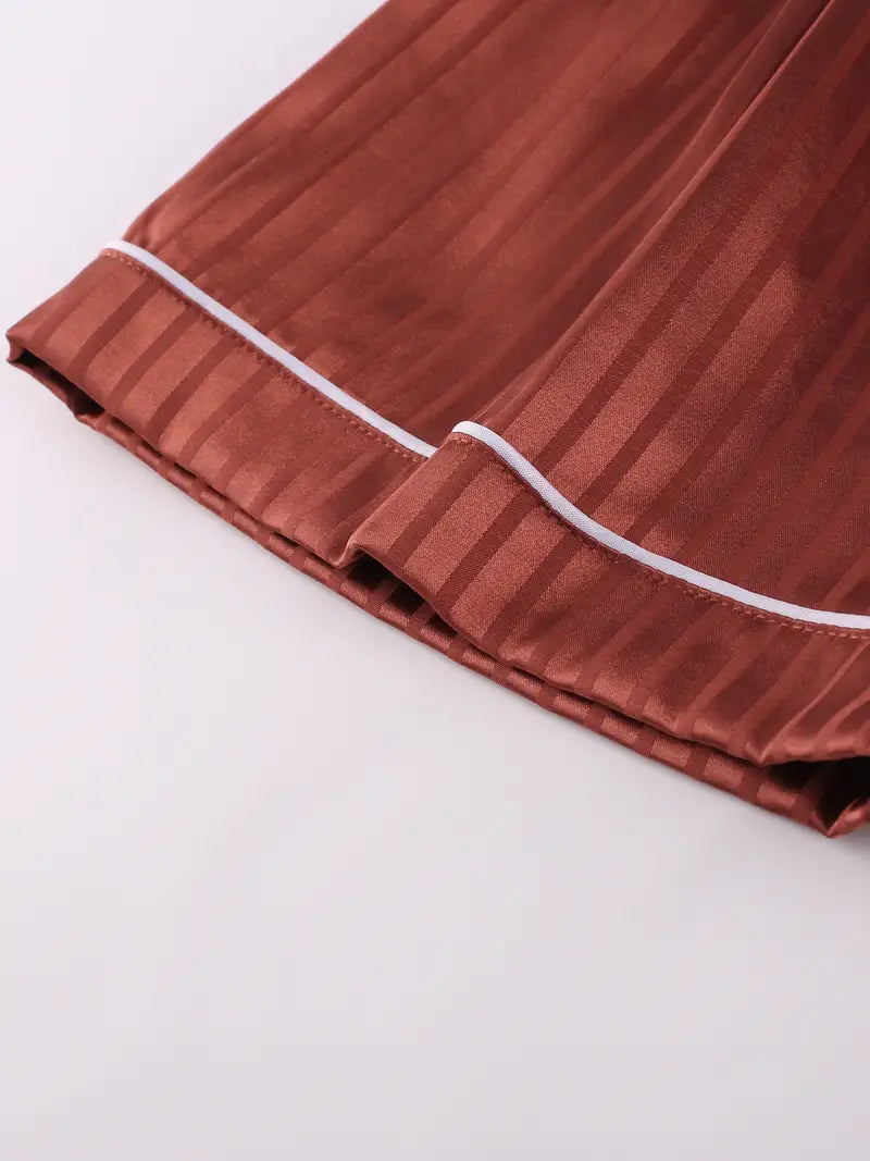 Women’s Satin Pajama Set – 3-Piece Summer Sleepwear with Short Sleeve Button-Up Shirt & Pants, Solid Color Loungewear (Copy)