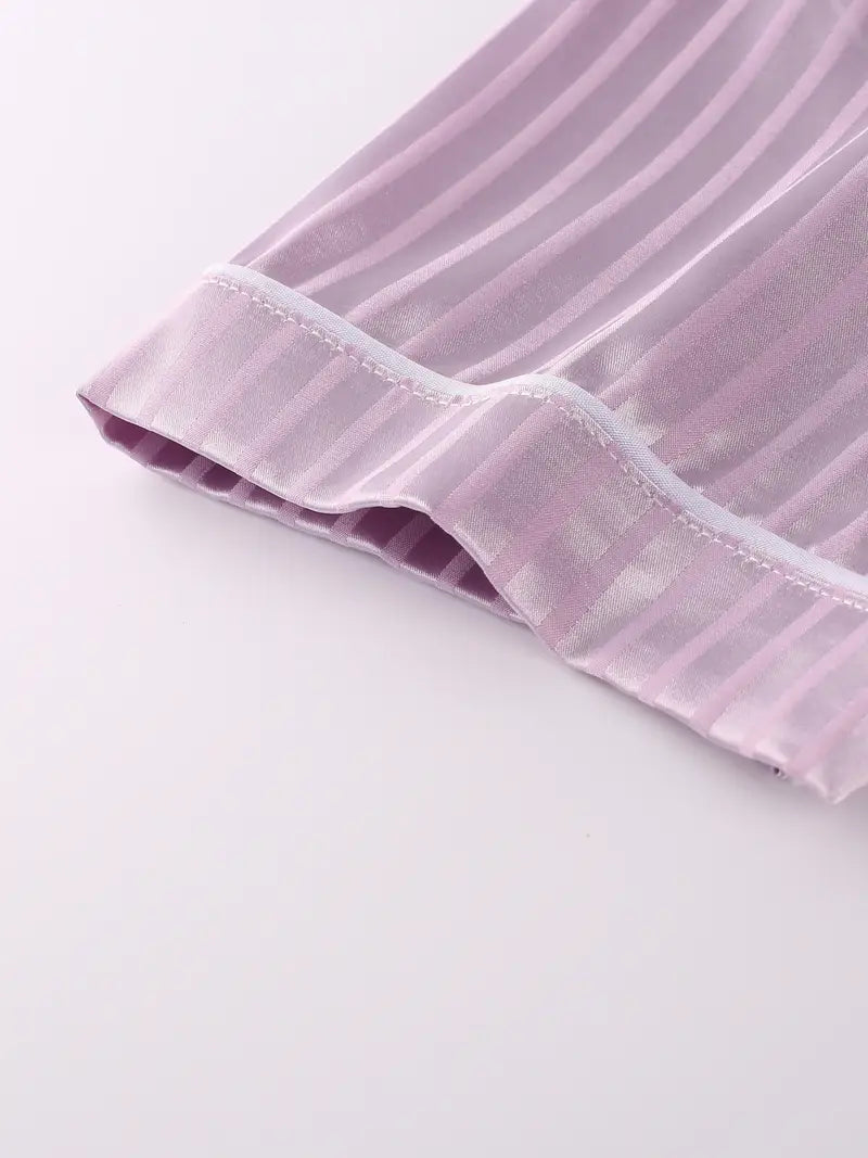 Women’s Satin Pajama Set – 3-Piece Summer Sleepwear with Short Sleeve Button-Up Shirt & Pants, Solid Color Loungewear (Copy)