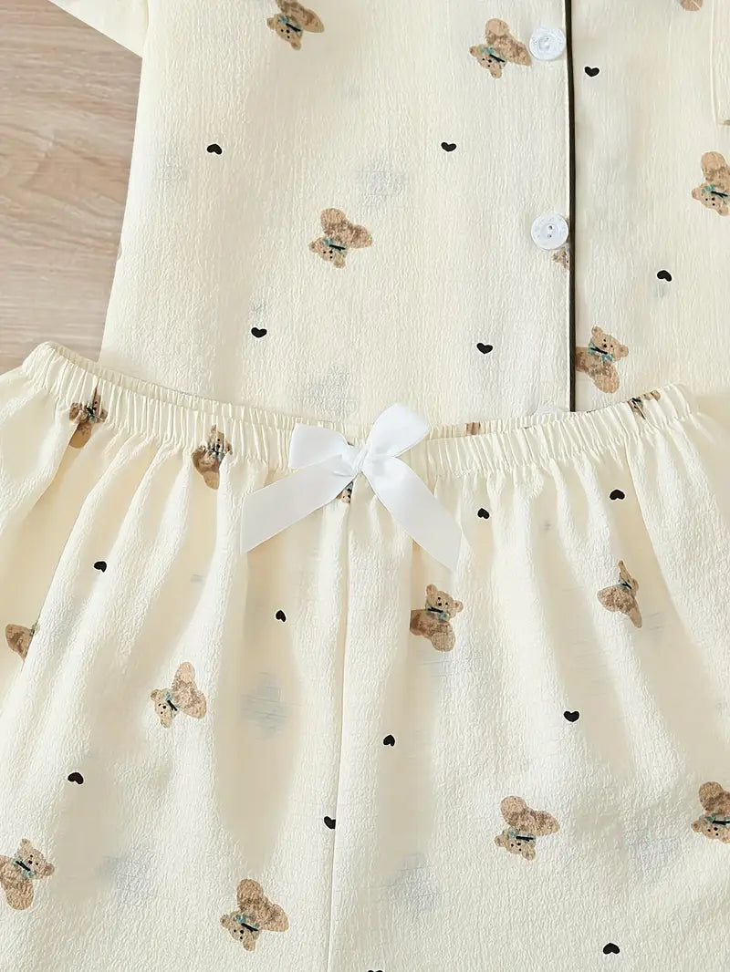 3pcs Women'S Pajama Set with Short Sleeves and Shorts