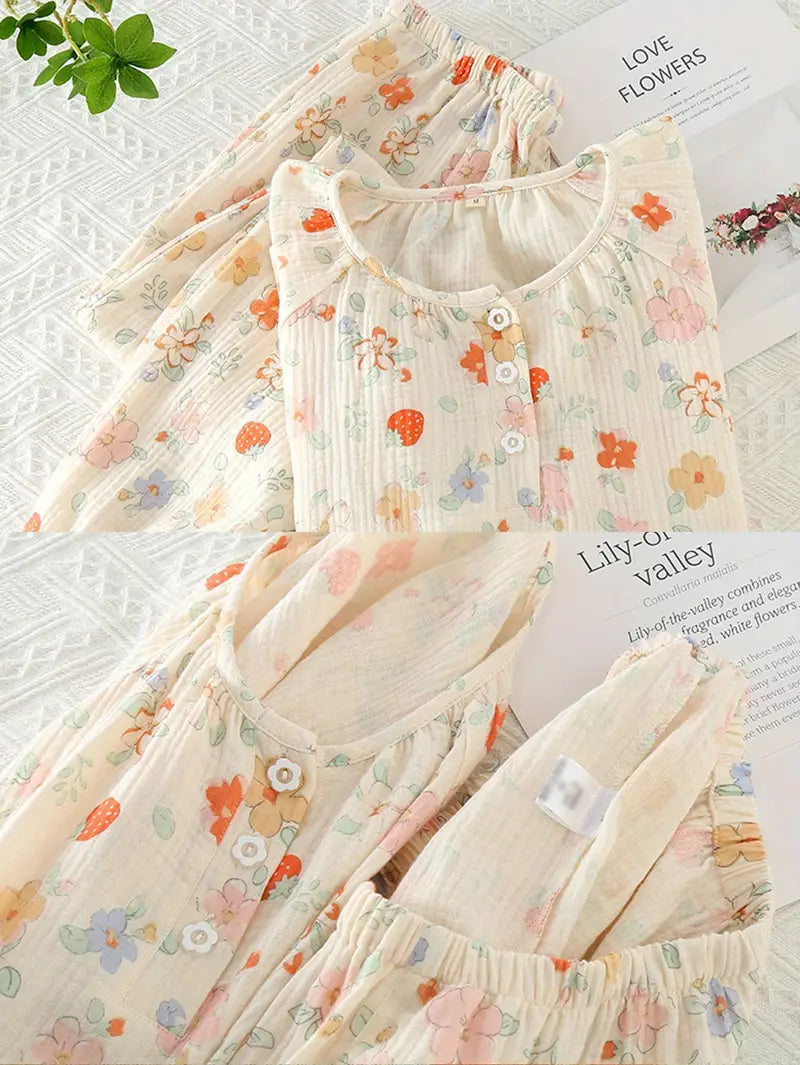 Women’s Elegant Floral Long Sleeve Pajama Set