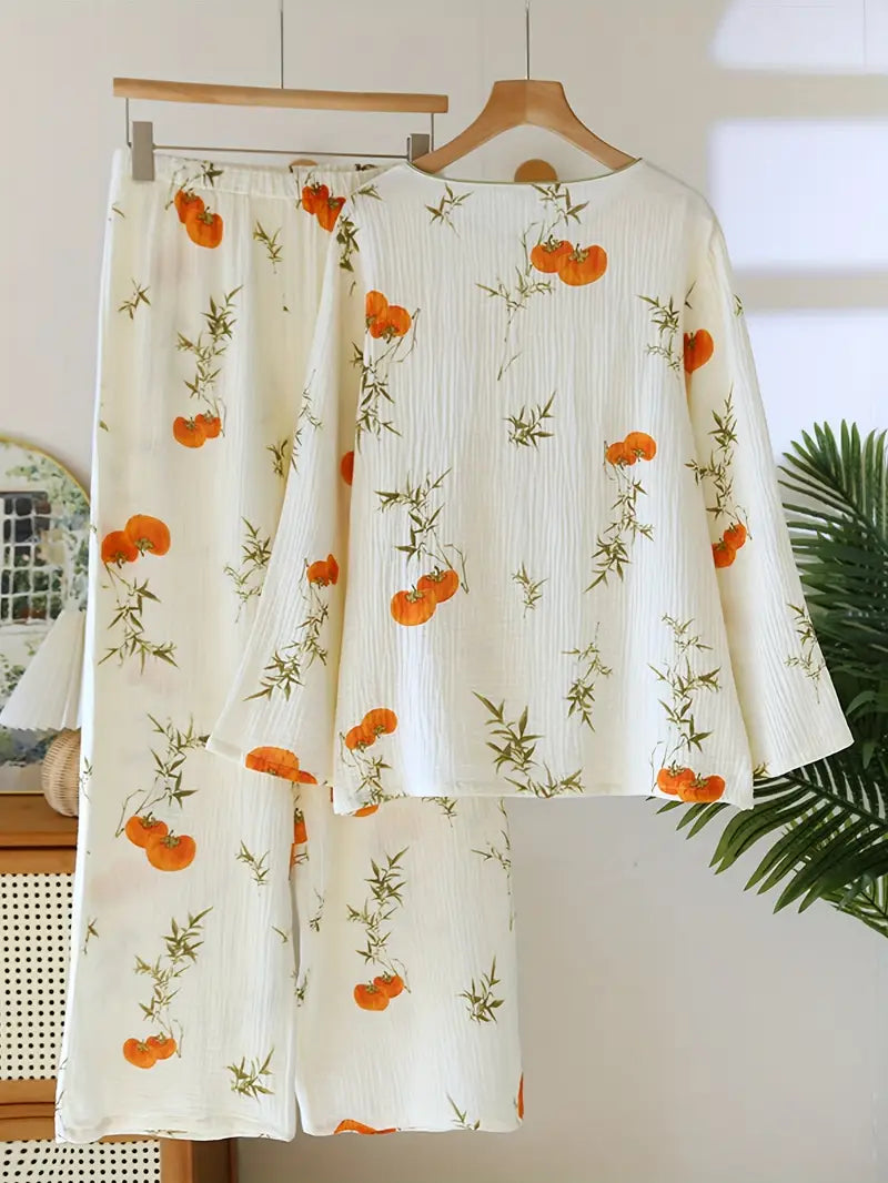 Women’s Elegant Floral Long Sleeve Pajama Set