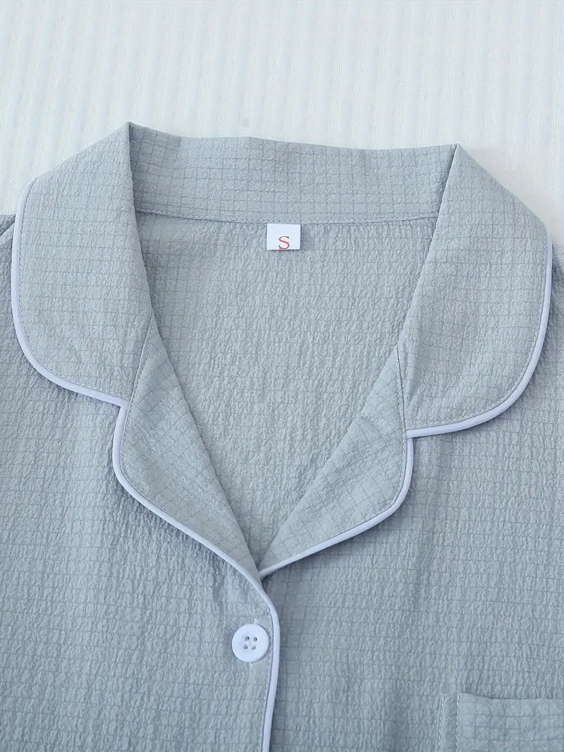 Women's Solid Color Collar Embroidery Pajama Three-Set Combination