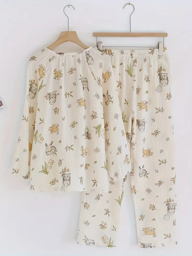Women’s Elegant Floral Long Sleeve Pajama Set