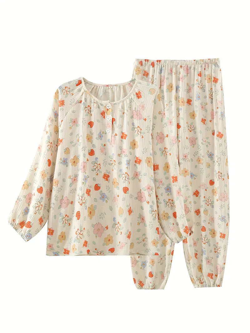 Women’s Elegant Floral Long Sleeve Pajama Set