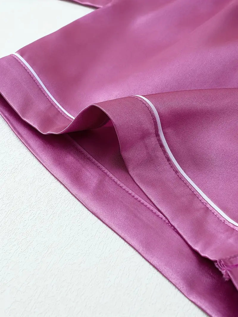 Women’s Pajama Set – Short Sleeve Button-Up Top & Fitted Shorts with Bow Detail, Comfortable Sleep 2