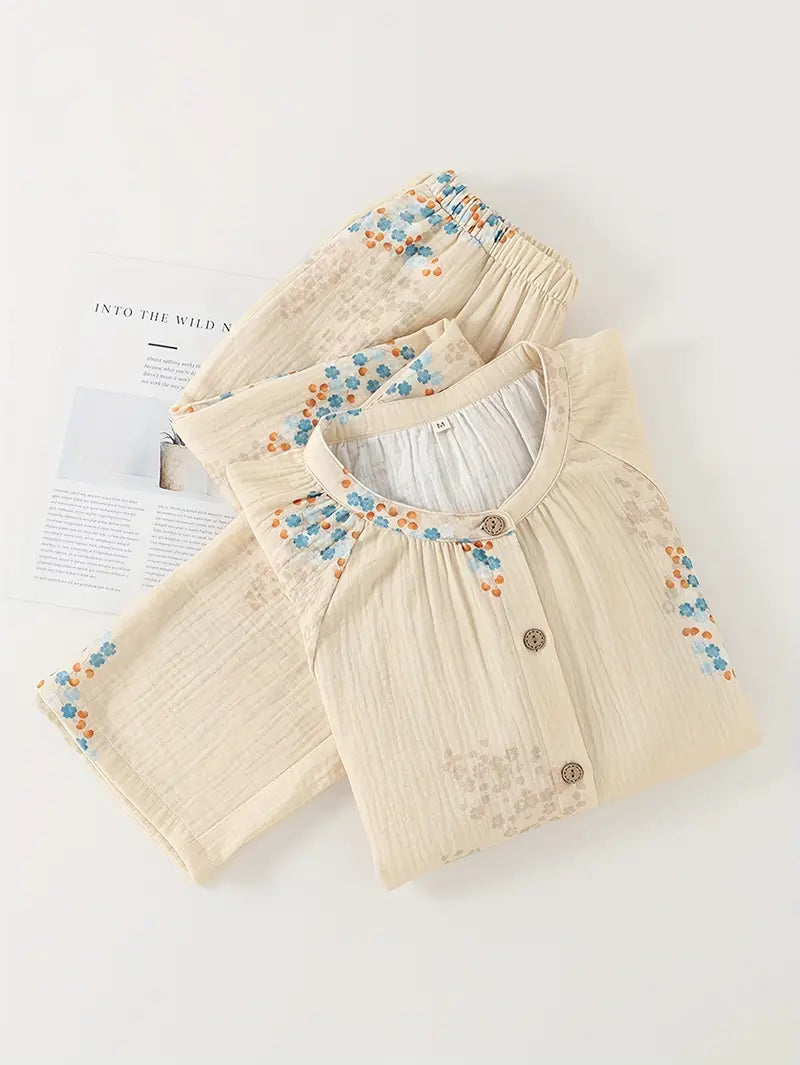 Women’s Elegant Floral Long Sleeve Pajama Set