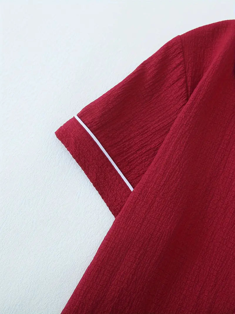 Women's Solid Color Collar Embroidery Pajama Three-Set Combination 2