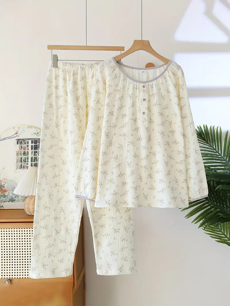 Women’s Elegant Floral Long Sleeve Pajama Set