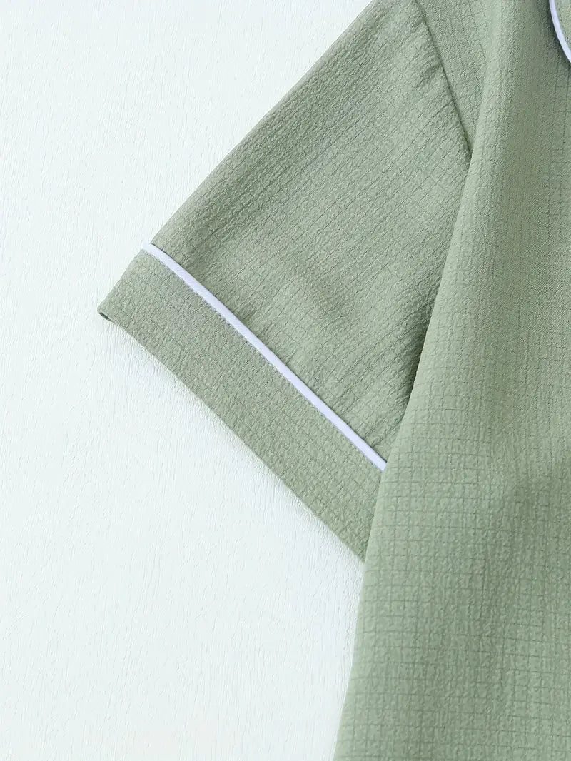 Women's Solid Color Collar Embroidery Pajama Three-Set Combination 3
