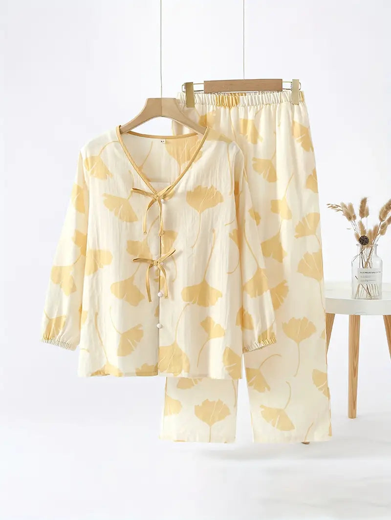 Women’s Elegant Floral Long Sleeve Pajama Set