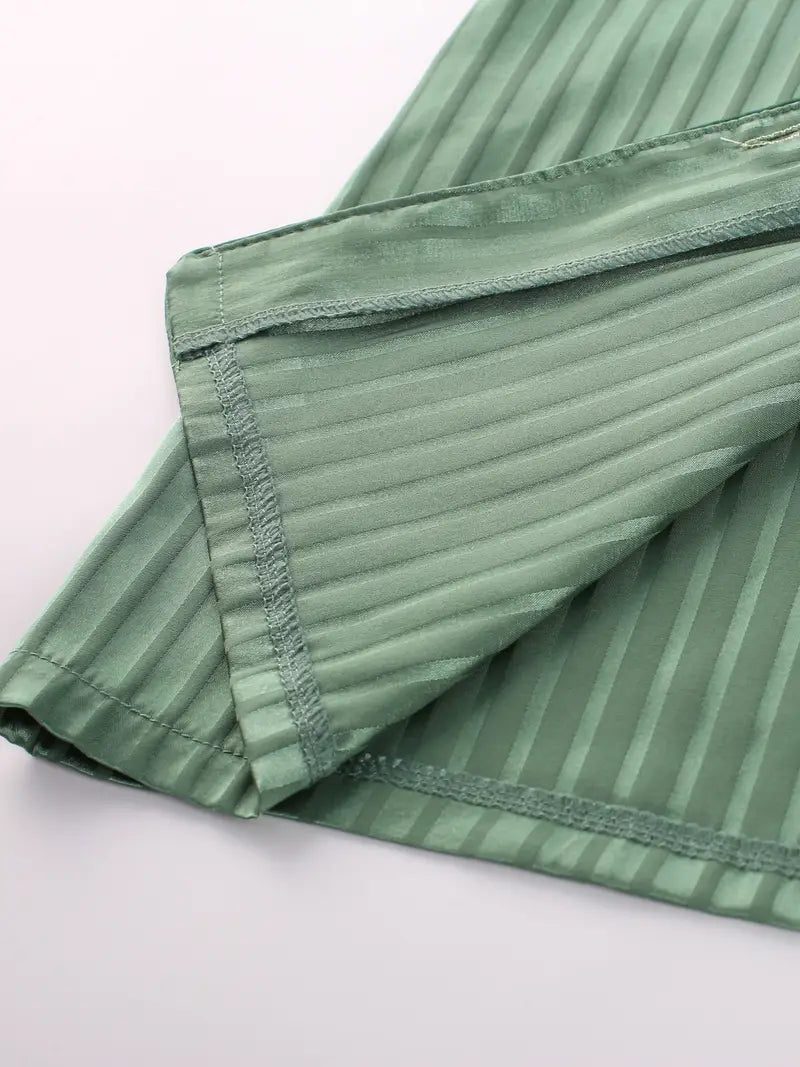 Women’s Satin Pajama Set – 3-Piece Summer Sleepwear with Short Sleeve Button-Up Shirt & Pants, Solid Color Loungewear