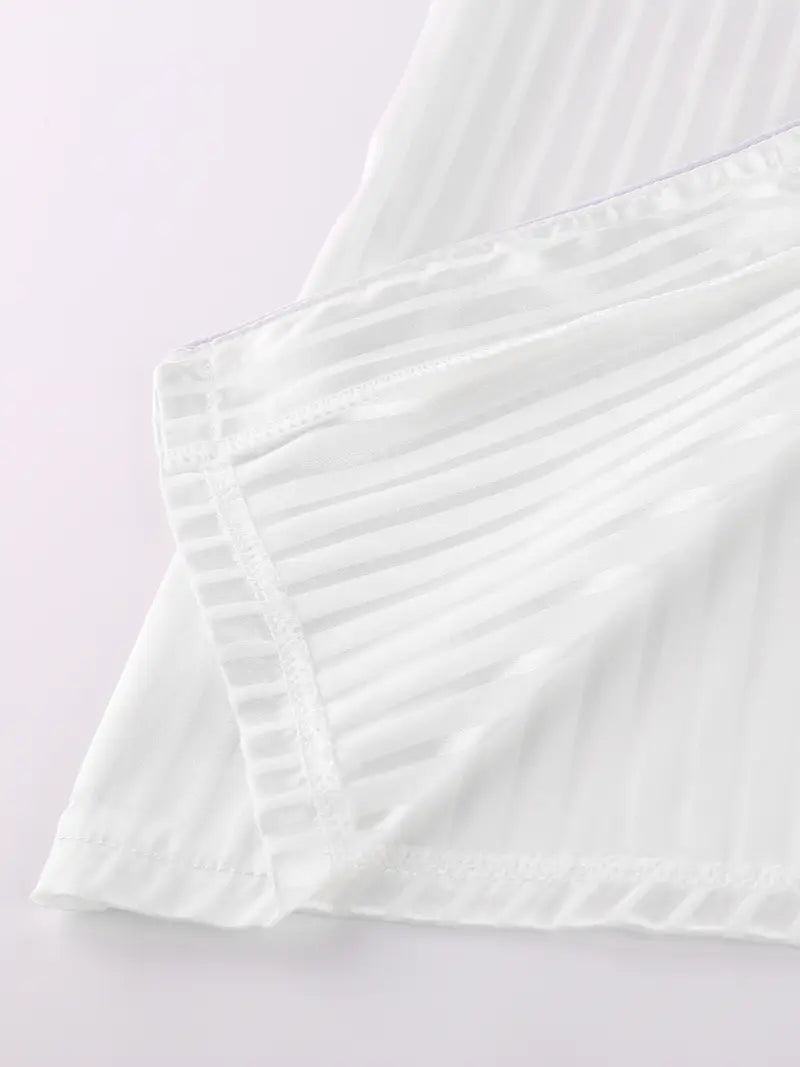 Women’s Satin Pajama Set – 3-Piece Summer Sleepwear with Short Sleeve Button-Up Shirt & Pants, Solid Color Loungewear