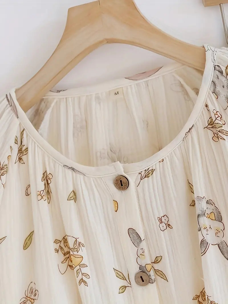 Women’s Elegant Floral Long Sleeve Pajama Set