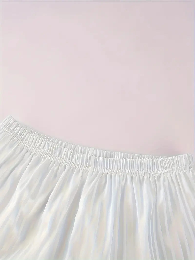 Women’s Satin Pajama Set – 3-Piece Summer Sleepwear with Short Sleeve Button-Up Shirt & Pants, Solid Color Loungewear