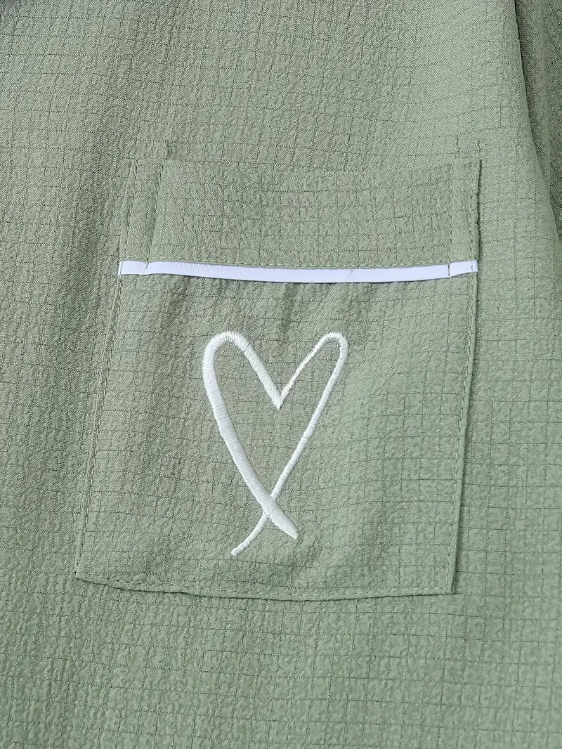 Women's Solid Color Collar Embroidery Pajama Three-Set Combination 3