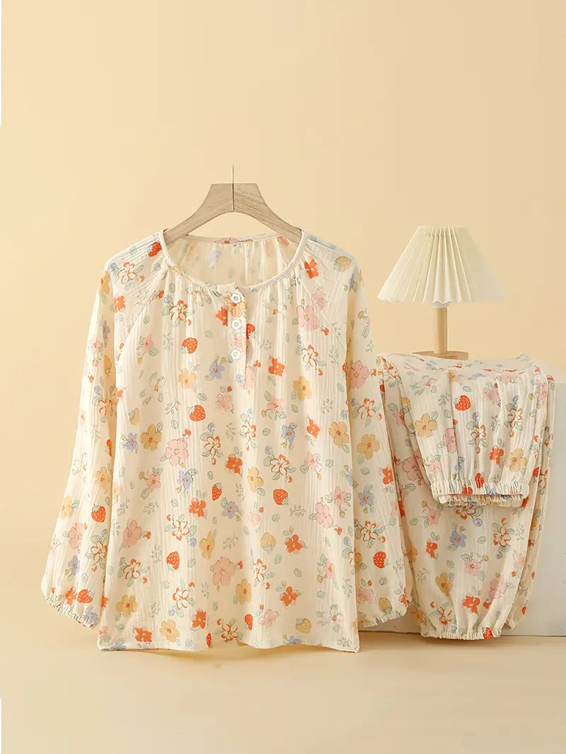Women’s Elegant Floral Long Sleeve Pajama Set
