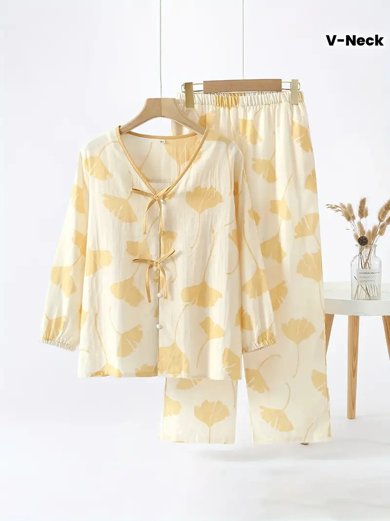 Women’s Elegant Floral Long Sleeve Pajama Set