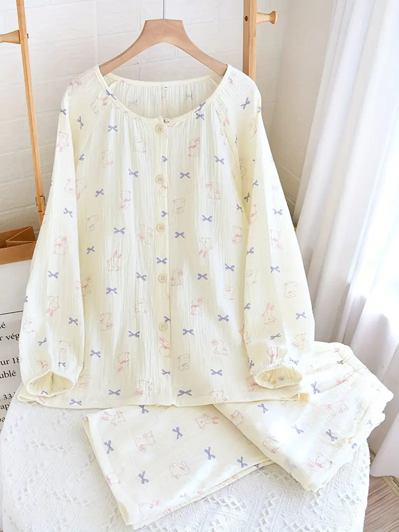 Women’s Elegant Floral Long Sleeve Pajama Set