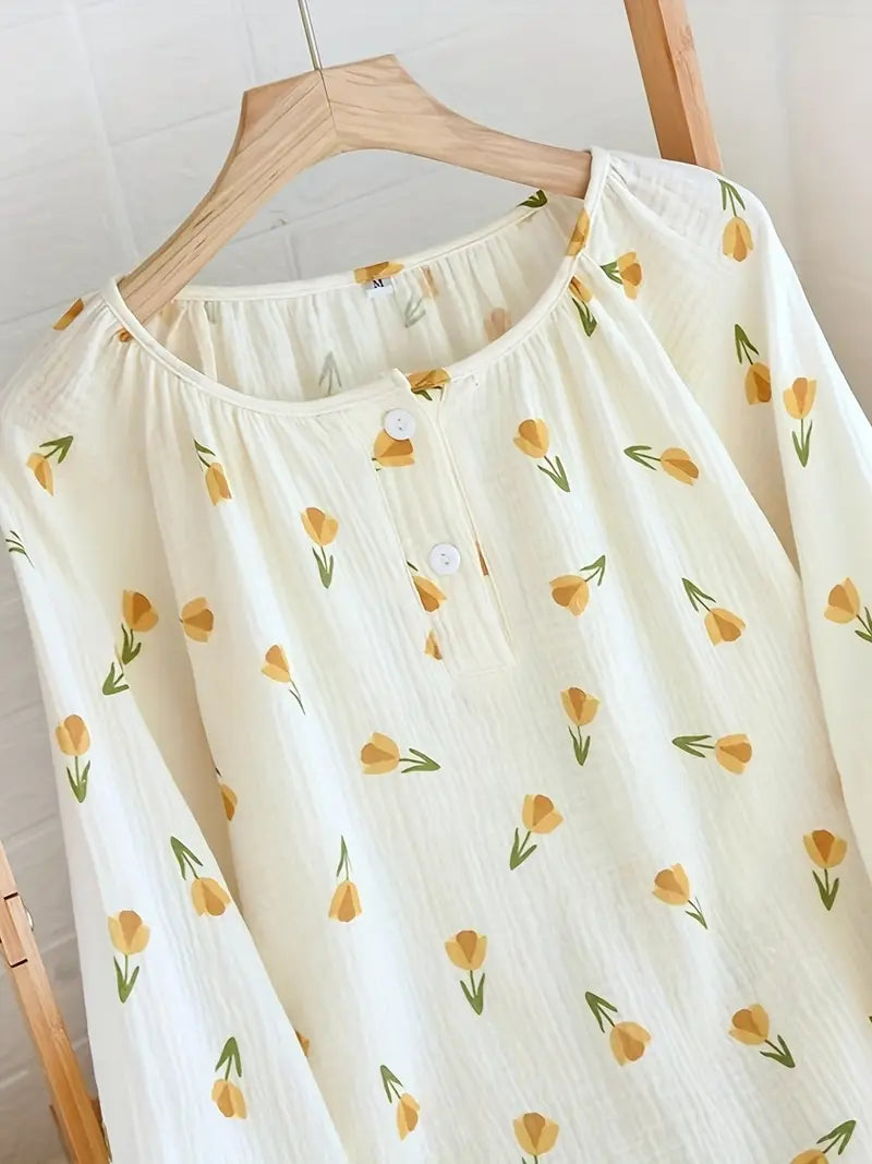 Women’s Elegant Floral Long Sleeve Pajama Set