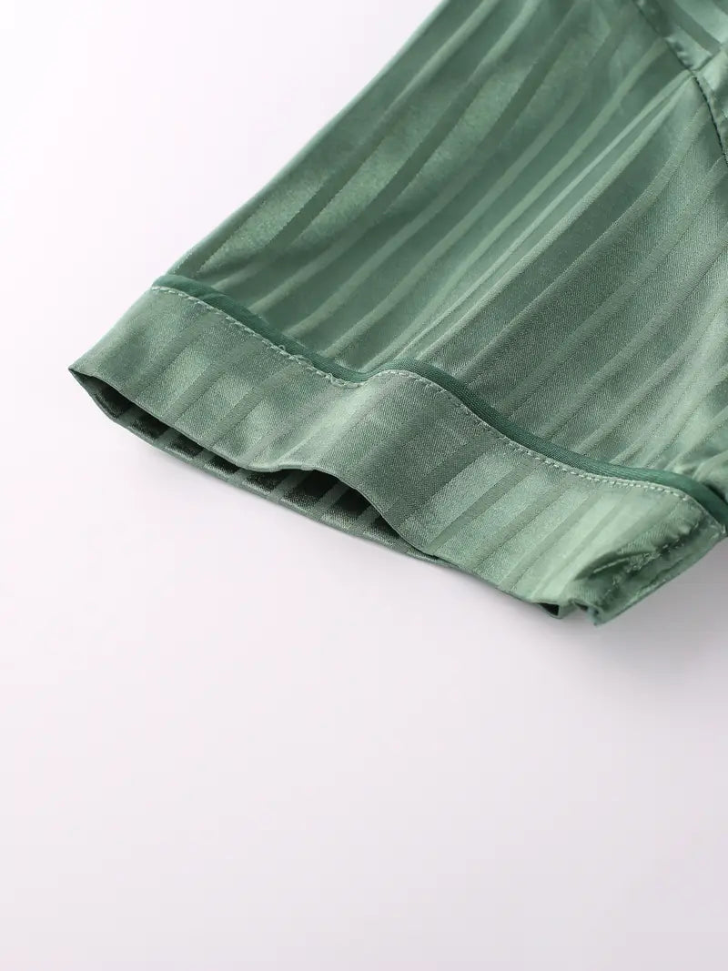 Women’s Satin Pajama Set – 3-Piece Summer Sleepwear with Short Sleeve Button-Up Shirt & Pants, Solid Color Loungewear